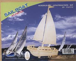 3-D Wooden Puzzle: Sailboat (Wood Craft Construction Kit) 39 Pieces Ages 6 and Up,Puzzled Inc