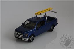 2015 Ford F-150 Pickup Truck w/ Ladder, XLT Supercab, 1:64 Scale Diorama Diecast Model (Blue) F150,Greenlight Collectibles 