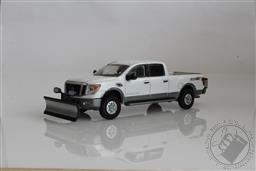 2018 Nissan Titan XD Pickup Truck w/ Snow Plow, Salt Spreader 1:64 Diecast Model,Greenlight Collectibles 