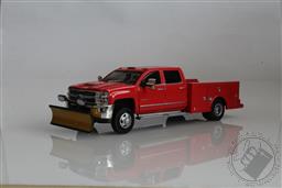 2018 Chevy Silverado 3500 HD DRW, Diesel Dually, w/ Snow Plow 1:64 Diecast Model (Red),Greenlight Collectibles 