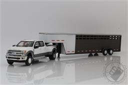 2019 Ford F-350 – White Platinum And Stone Gray Lower Accent W/Stone Gray Two Row Horizontal Trailer - OMT Exclusive,Greenlight Collectibles 