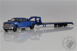 2019 Ford F-350 Dually Pickup Truck, Blue with Gooseneck Trailer 1:64 Scale Diecast Model F350,Greenlight Collectibles 