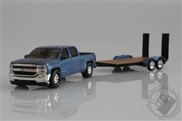 2018 Chevy Silverado 1500 Pickup Truck with Flatbed Trailer 1:64 Scale Diecast Model,Greenlight Collectibles 