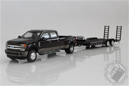 2018 Ford F-350 King Ranch Dually Pickup Truck, With Car Hauler Trailer 1:64 Scale Diecast Model F350 (Magma Red),Greenlight Collectibles 