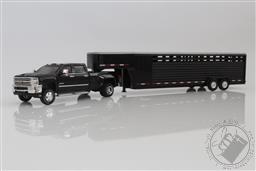 2018 Silverado 3500 HD – Black W/Black Two Row Horizontal Trailer – OMT Exclusive,Greenlight Collectibles 