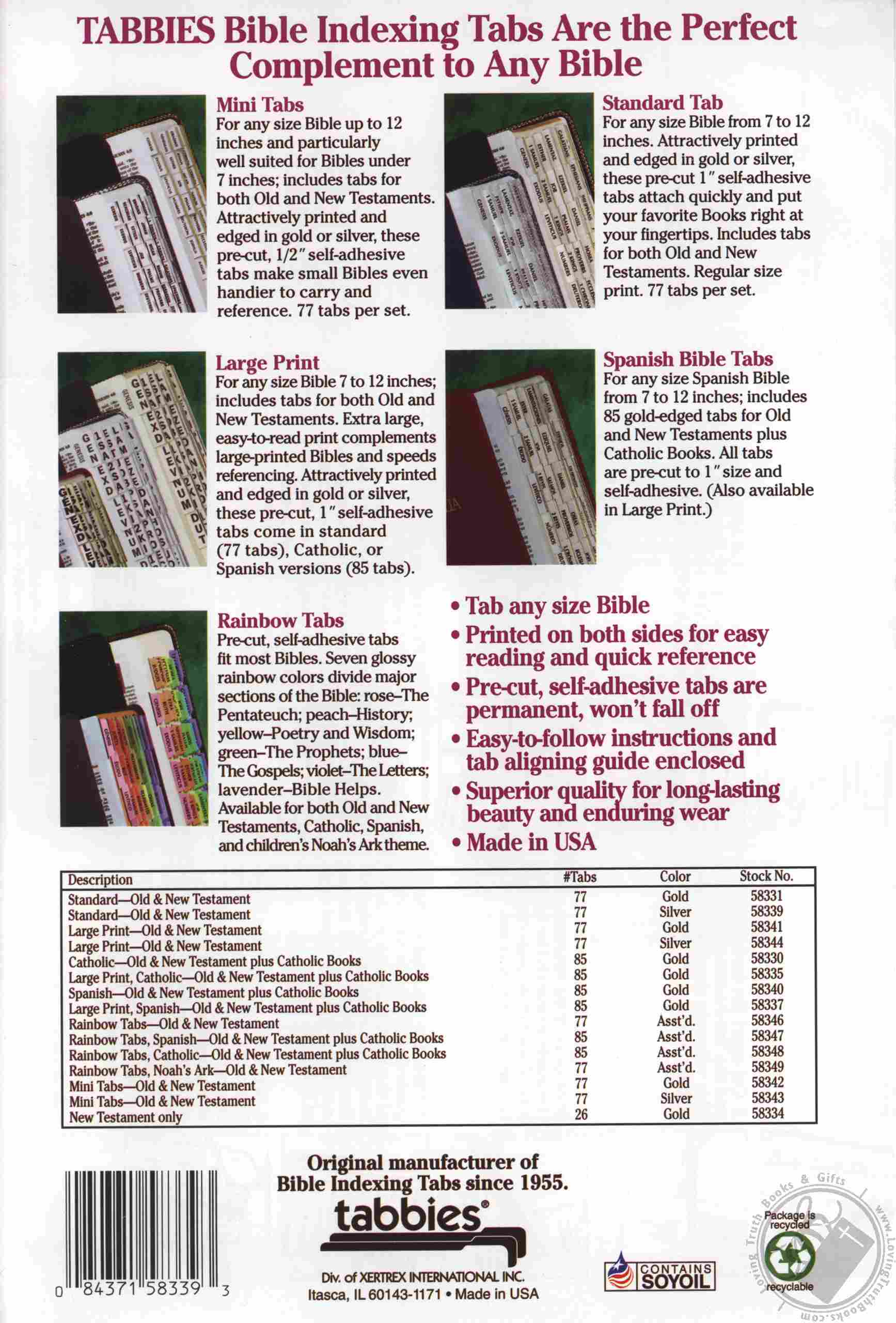 Standard Print Silver Bible Indexing Tabs for any Size Bible (Bible