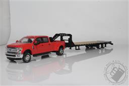 2018 Ford F-350 Dually Pickup Truck, With Gooseneck Trailer 1:64 Scale Diecast Model F350 (Race Red),Greenlight Collectibles 