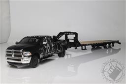 2018 Dodge RAM 3500 Dually Pickup Truck, With Gooseneck Trailer 1:64 Scale Diecast Model (Bully Dog Black),Greenlight Collectibles 