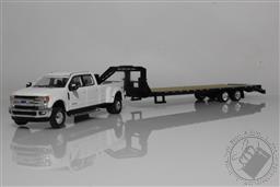 2018 Ford F-350 Dually Pickup Truck, With Gooseneck Trailer 1:64 Scale Diecast Model F350 (Oxford White),Greenlight Collectibles 