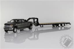 2018 Ford F-350 Dually Pickup Truck, With Gooseneck Trailer 1:64 Scale Diecast Model F350 (Stone Gray),Greenlight Collectibles 