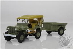 Hitch & Tow Series 22 - 1943 Willys MB Jeep with M5 Liquid Vesicant Detector Invasion Star and 1/4 Ton Cargo Trailer,Greenlight Collectibles 