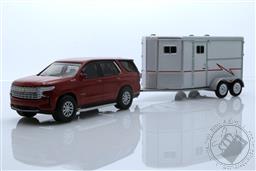 Hitch & Tow Series 23 - 2021 Chevrolet Tahoe in Cherry Red Tintcoat with Horse Trailer,Greenlight Collectibles 