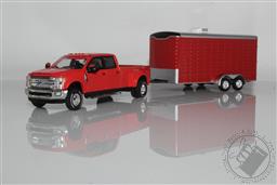 2019 Ford F-350 Dually Pickup Truck, With Red Enclosed Box Trailer / Car Hauler 1:64 Scale Diecast Model F350 (Red),Greenlight Collectibles 