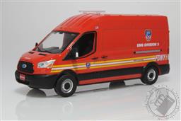 Route Runners Series 2 - 2019 Ford Transit LWB High Roof - FDNY (The Official Fire Department City of New York) EMS Division 3 1:64 Scale Diecast Model,Greenlight Collectibles 