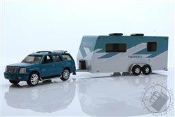 2005 Cadillac Escalade in Teal with Camper Trailer,Johnny Lightning