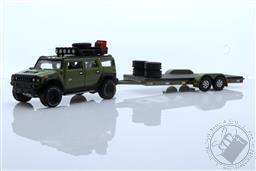 Hummer H2 in Moss Green with Open Trailer,Johnny Lightning