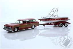 1973 Chevy Caprice Woody Wagon in White and Red with Mastercraft Boat and Trailer,Johnny Lightning