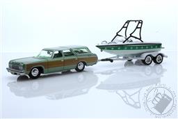 1973 Chevy Caprice Woody Wagon in Two Tone Green with Mastercraft Boat and Trailer,Johnny Lightning