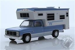 1985 GMC Sierra 2500 with Winnebago Slide-In Camper - Light Blue & Frost White (Hobby Exclusive),Greenlight Collectibles 