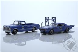Racing Hitch & Tow Series 4 - 1968 Chevrolet C-10 and 1967 Chevrolet Trans Am Camaro - Dana Chevrolet #56 on Tandem Car Trailer,Greenlight Collectibles 