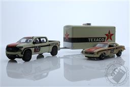 Racing Hitch & Tow Series 4 - 2021 Chevrolet Silverado and 1969 Chevrolet Camaro RS - Texaco #18 - 2021 Optima Ultimate Street Car National Champion - GTV Class with Enclosed Car Hauler,Greenlight Collectibles 