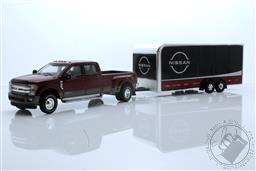 2019 Ford F-350 Dually & Nissan Box Trailer Car Hauler Truck 1:64 Scale Diecast Model,Greenlight Collectibles 