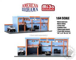 American Diorama 1:64 Mijo Exclusive Garage Diorama with Auto World GULF Stickers Included Limited to 2,400,American Diorama