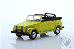 PREORDER All-Terrain Series 14 - 1973 Volkswagen Thing (Type 181) “The Thing” - Yellow with Blue and Green Strobe Stripes (AVAILABLE SEP-OCT 2022),Greenlight Collectibles