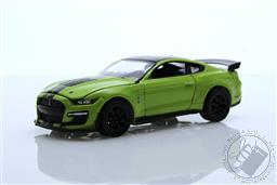 Auto World Premium - 2022 Release 2A - 2020 Shelby GT500 - Grabber Lime w/Gloss Black Roof Plus Twin Hood & Roof Black Stripes,Auto World