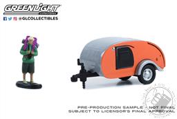 PREORDER Hitched Homes Series 13 - Teardrop Trailer with Backpacker Figure - Bright Orange and Silver (AVAILABLE NOV-DEC 2022),Greenlight Collectibles