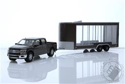 PREORDER Hitch & Tow Series 28 - 2020 Ford F-150 Lariat 4x4 in Stone Gray with Glass Display Trailer (AVAILABLE MAR-APR 2023),Greenlight Collectibles