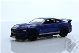 Auto World Premium - 2022 Release 4A - 2021 Ford Mustang Shelby GT500 - Carbon Edition in Velocity Blue with Twin White Stripes on Hood, Roof, Trunk and Lower Rockers,Auto World