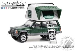 PREORDER The Great Outdoors Series 3 - 1992 Jeep Cherokee Laredo - Hunter Green Metallic with Modern Rooftop Tent (AVAILABLE APR-MAY 2023),Greenlight Collectibles
