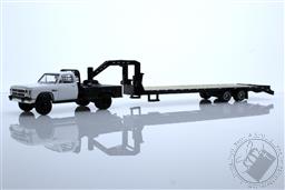 1992 1st Generation Ram Dually White And Black Flatbed With Black Gooseneck Trailer - Outback Toy's Exclusive,Greenlight Collectibles