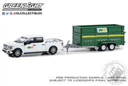 PREORDER Hitch & Tow Series 29 - 2018 Ford F-150 SuperCrew - Waste Management with Double-Axle Dump Trailer (AVAILABLE JUL-AUG 2023),Greenlight Collectibles