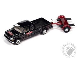 PREORDER 2002 Chevrolet Silverado Extended Cab with Tow Dolly in Black- Tow Dolly NEW TOOLING (AVAILABLE JUL-AUG 2023),Johnny Lightning